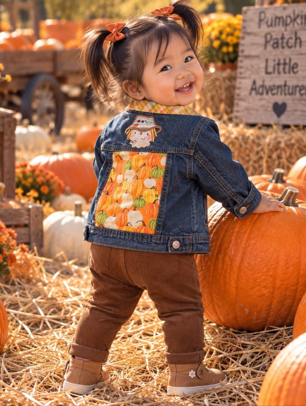 Carter’s 18M One of a Kind Fall Pumpkin Scarecrow Denim Jacket Snap Front